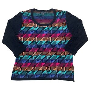 Parkhurst Multicolor Geometric Print Knit Top 3/4 Sleeve Size Medium